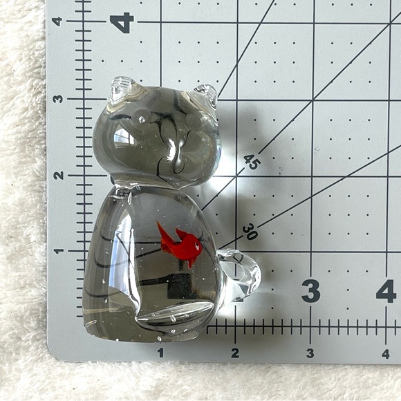 Vintage | Art Glass Clear Cat Swallowed A Fish In Belly Paperweight 3.25" Tall - Picture 6 of 13
